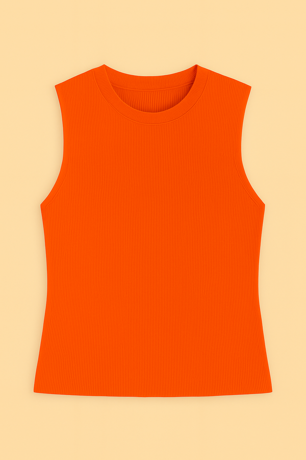 Blusa Sem Mangas Canelada Em Tricot Vermelho Scarlat