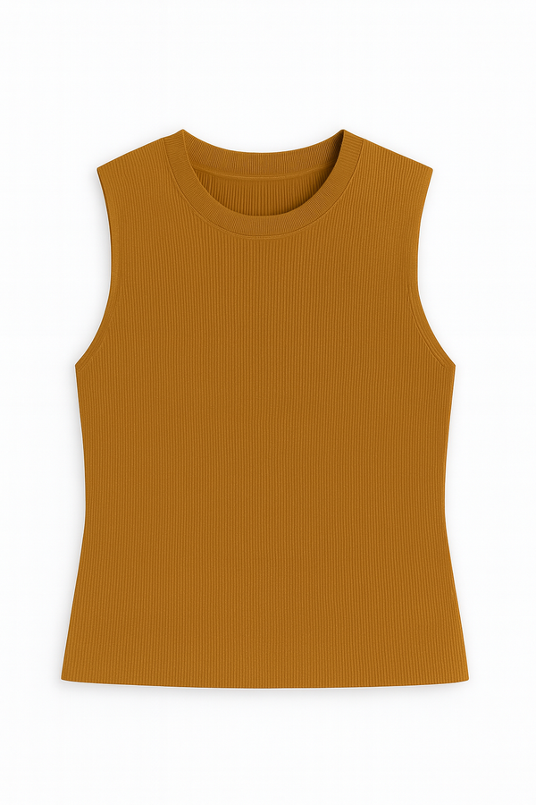Blusa Sem Mangas Canelada Em Tricot Azeite