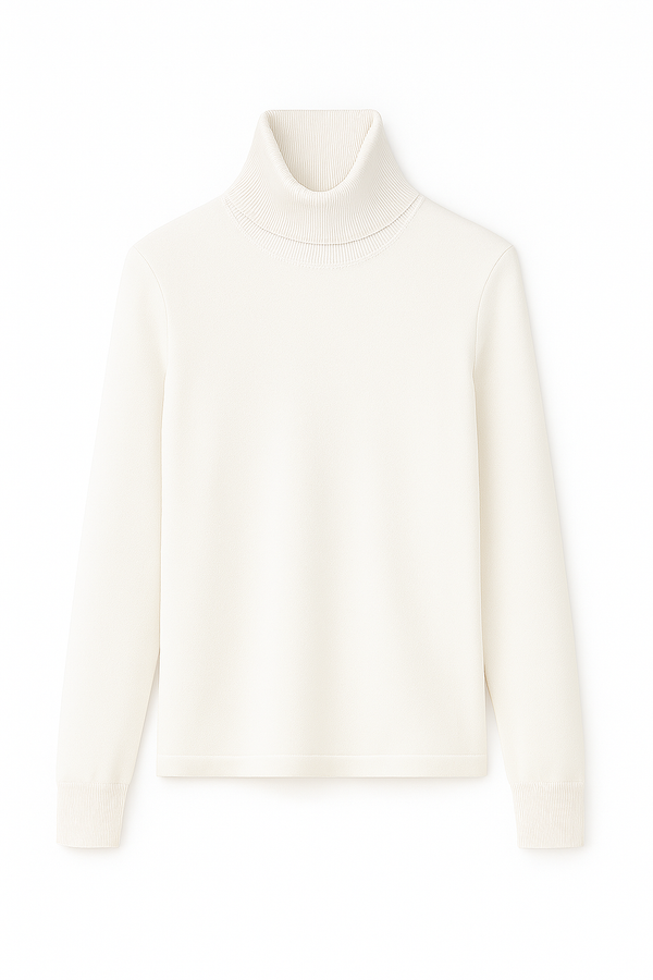Blusa Gola Alta Manga Longa Em Tricot Off White