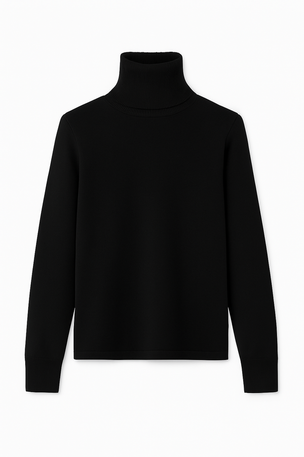 Blusa Gola Alta Manga Longa Em Tricot Preto