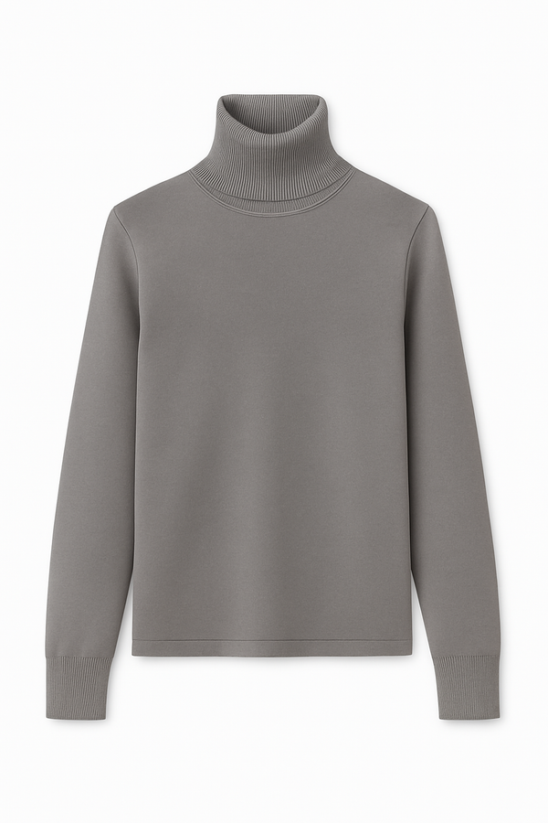 Blusa Gola Alta Manga Longa Em Tricot Light Gray