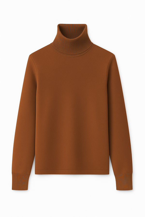 Blusa Gola Alta Manga Longa Em Tricot Mocha Brown