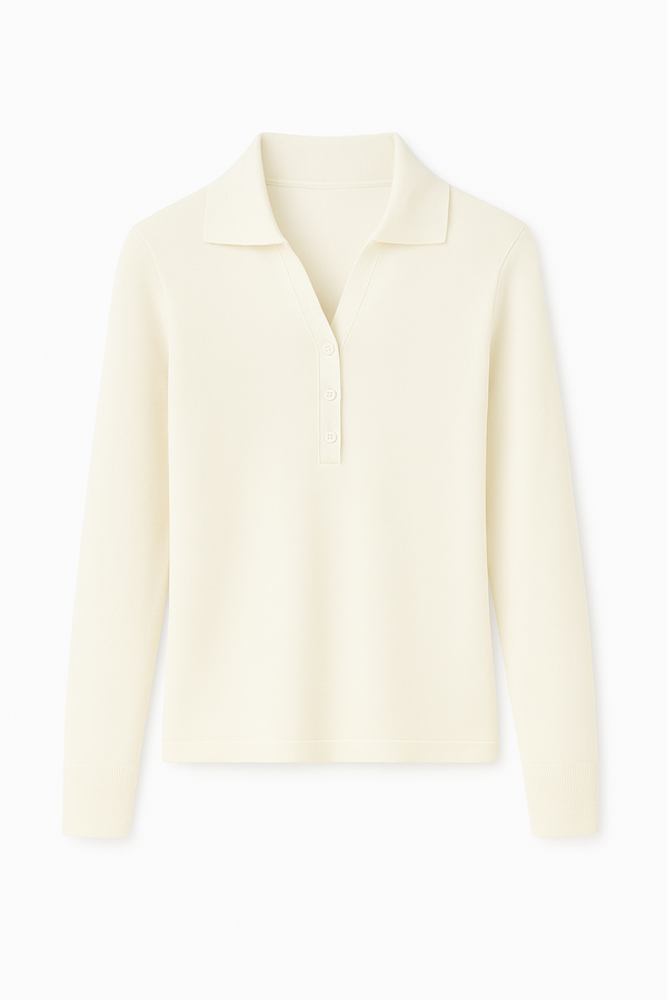 Blusa Polo Manga Longa Em Tricot Off White