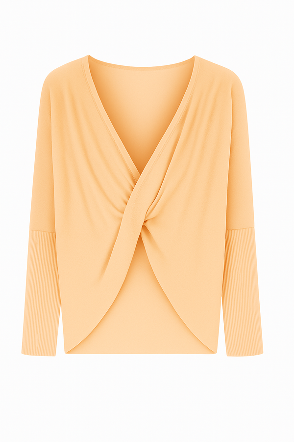 Blusa Ampla Decote Torcido Em Tricot Light Peach