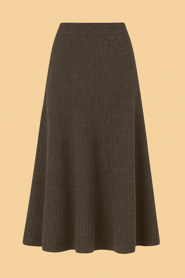 Saia Midi Evasê Em Tricot Dark Gray