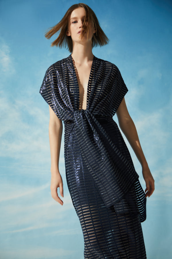 Colete Em Tricot Com Foil Azul Marinho