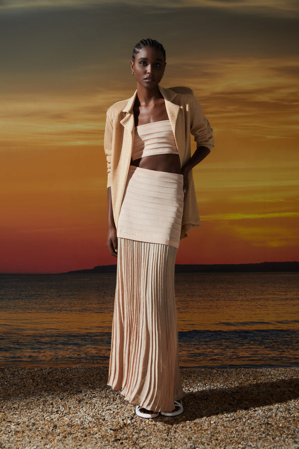 Saia Com Pala Em Tricot Nervura Champagne