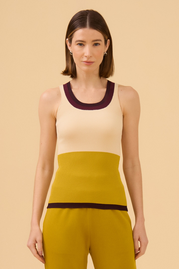 Regata Tricolor Em Tricot Ameixa/Bege Champagne/Azeite