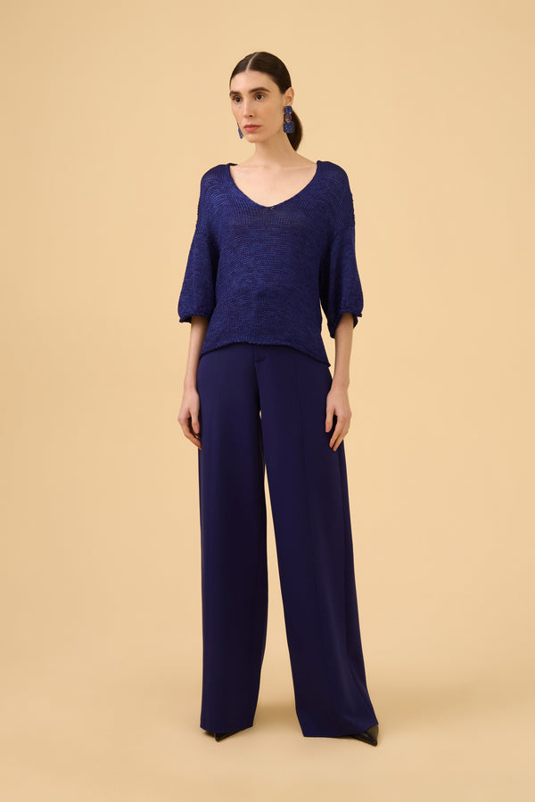 Calça Alfaiataria Em Malha Purple Blue