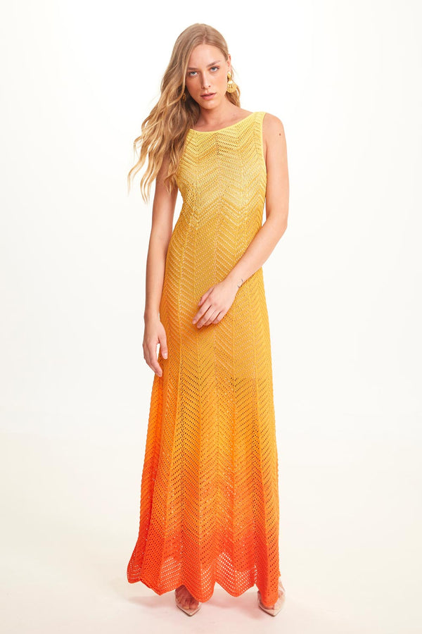 Vestido Tricot Tie Dye Degradê Amarelo
