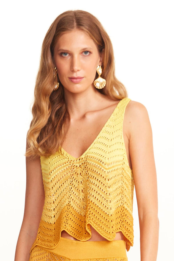 Cropped Em Tricot Degradê Wave Amarelo
