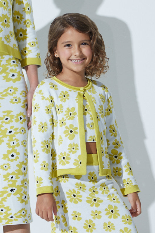 Casaco Infantil Em Tricot Flor Pau Brasil Verde