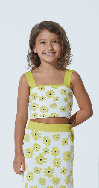 Top Infantil Em Tricot Flor Pau Brasil Verde