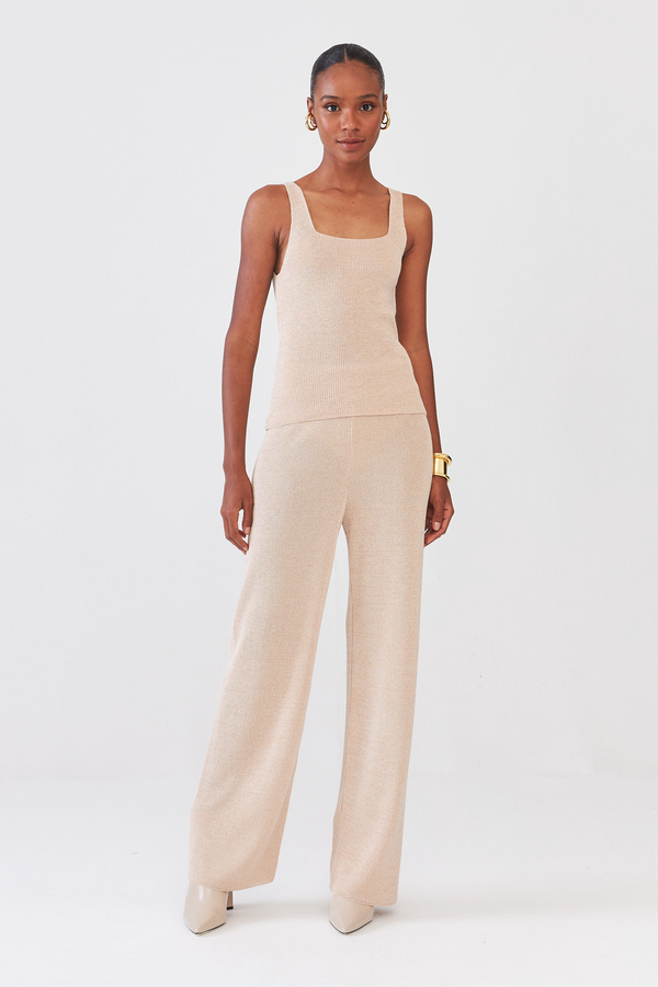 Calça Em Tricot Rib Brilho Ninive