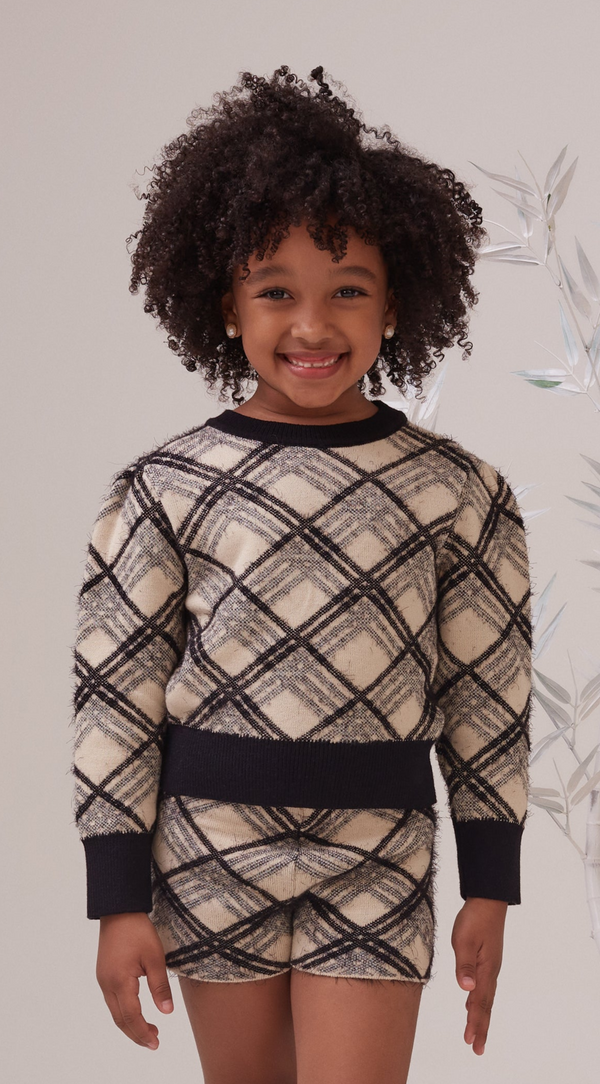 Blusa Infantil Em Tricot Jacquard Xadrez Ninive