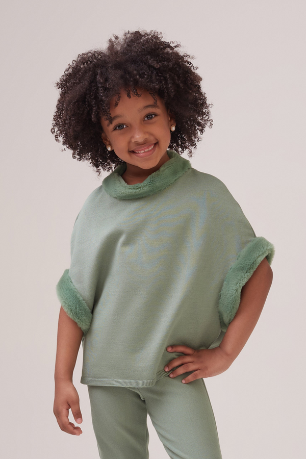Blusa Infantil Em Tricot Com Detalhe Fake Fur Alecrim