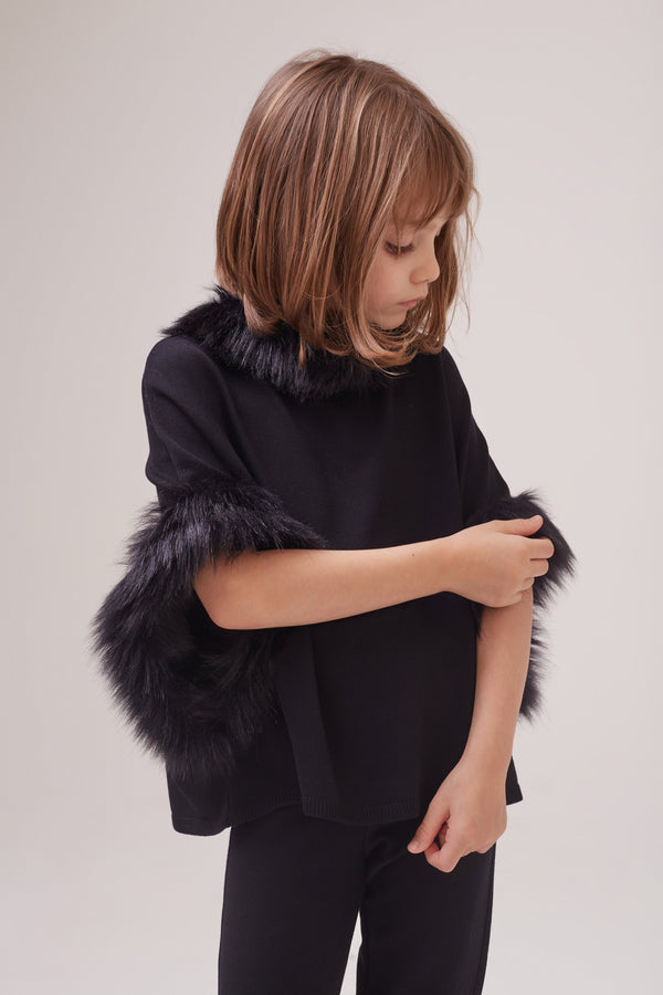 Blusa Infantil Em Tricot Com Detalhe Fake Fur Preto