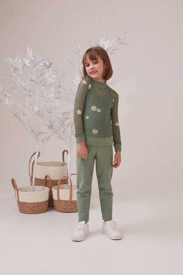Blusa Infantil Segunda Pele Malha Estampa Detalhes Em Tricot Poa Alecrim