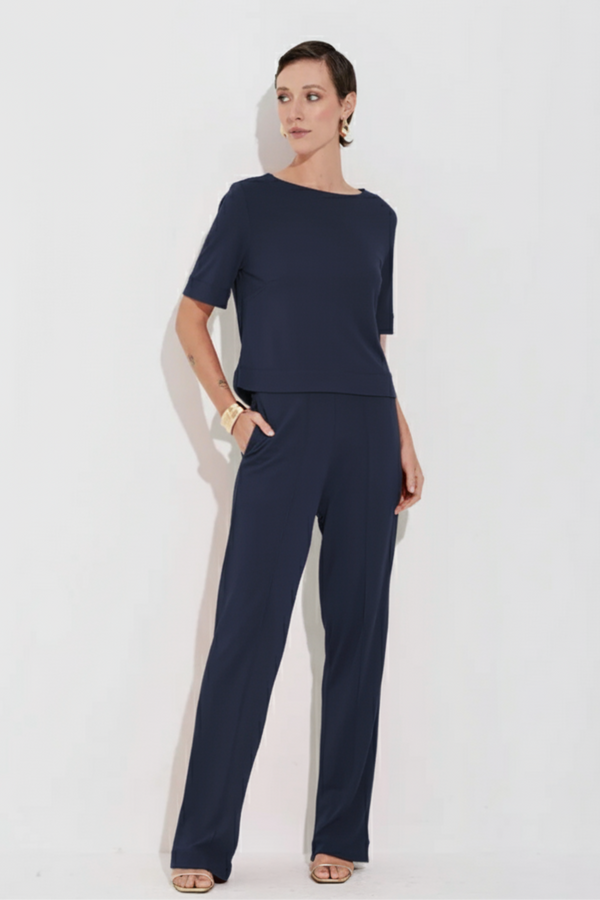 Calça Em Malha Com Vinco Navy Classico
