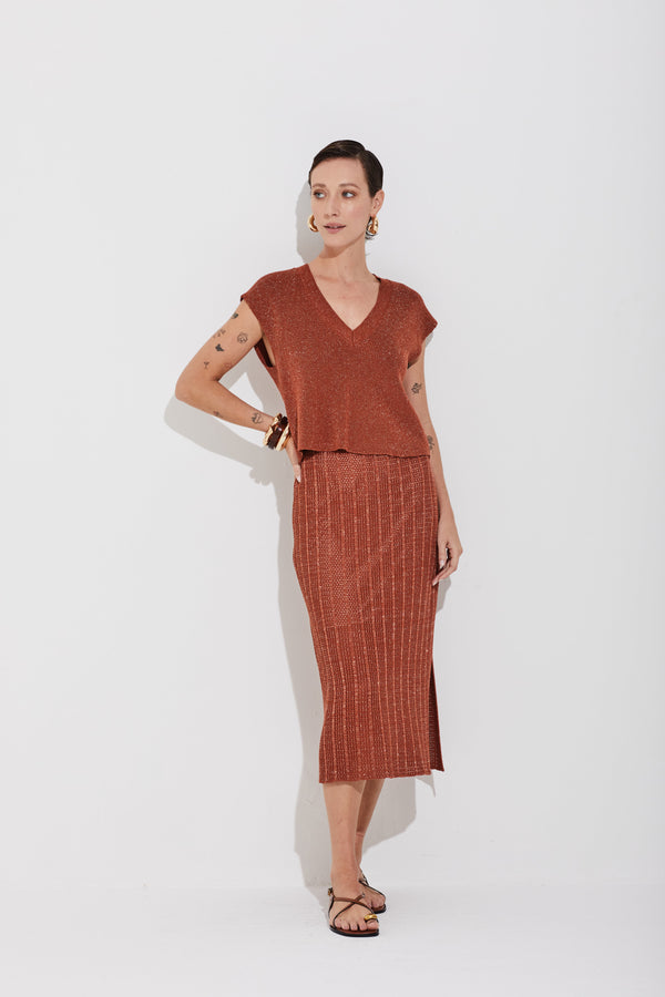 Saia Mix de Pontos Lurex Canela