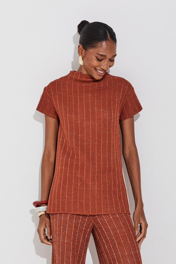 Blusa Mix de Pontos Lurex Canela