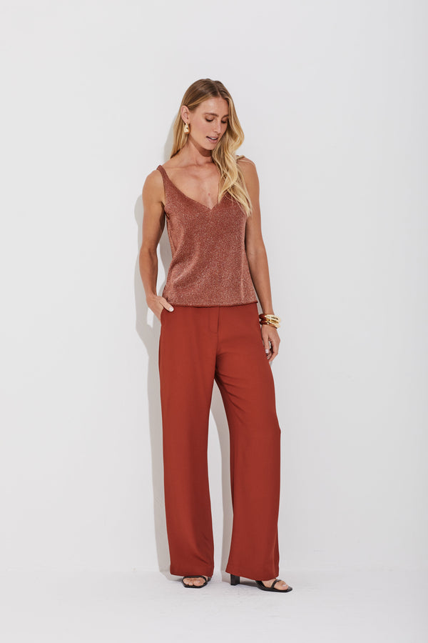 Calça Reta Crepe Premium Canela