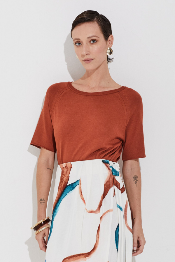 Blusa Manga Raglan Em Tricot Canela