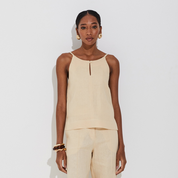 Blusa Linho Puro Alças Finas Off Amanteigado