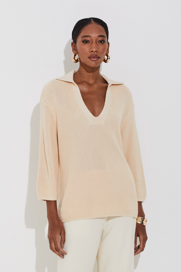 Blusa Polo Ponto Pérola Off Amanteigado