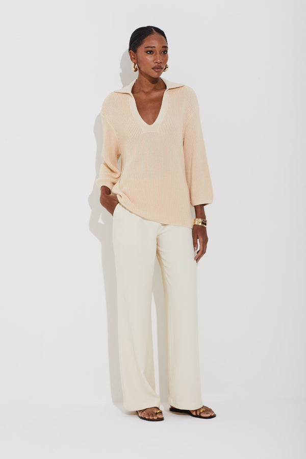 Blusa Polo Ponto Pérola Off Amanteigado