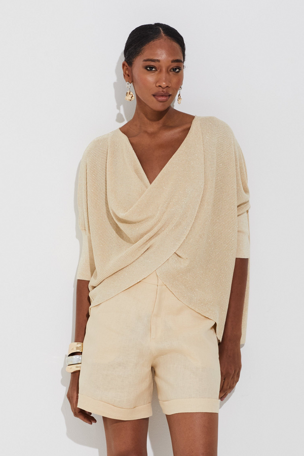 Blusa Torção Ponto Pérola Lurex Bege Champagne