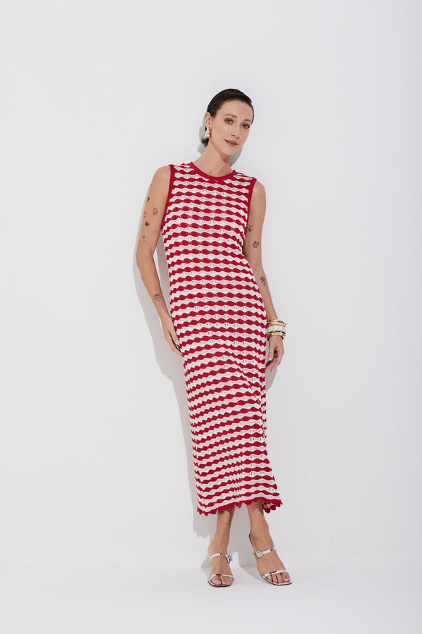 Vestido Tricot Mix Tons Rendado Multicolor Tomate
