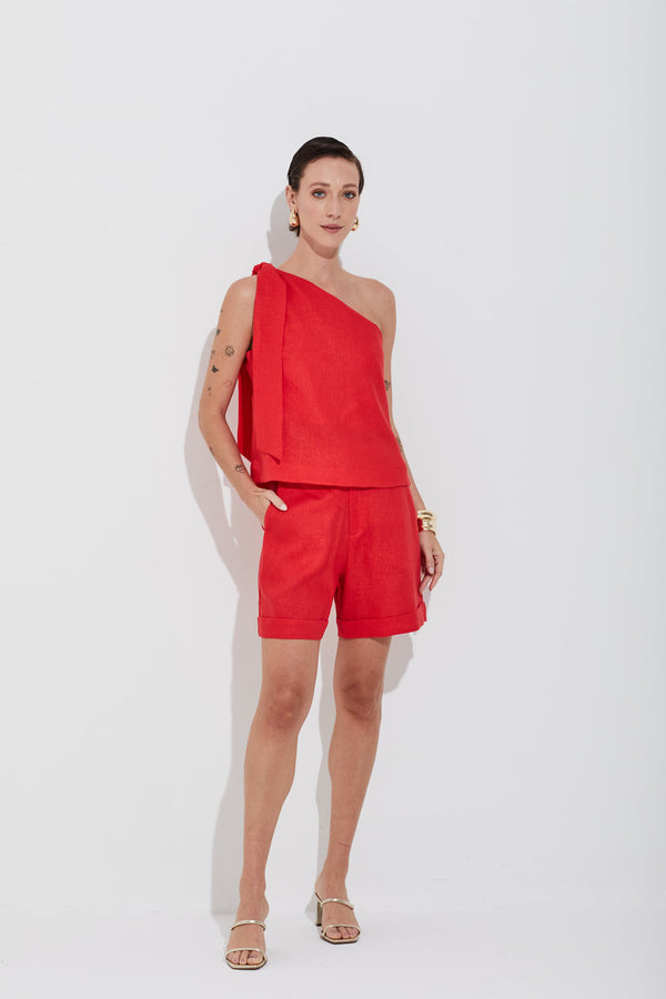 Shorts Linho Puro Tomate