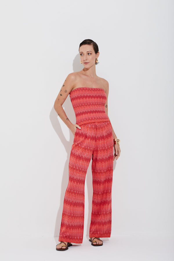 Calça Tricot Chevron Com Mix De Cores Chevron Vermelho
