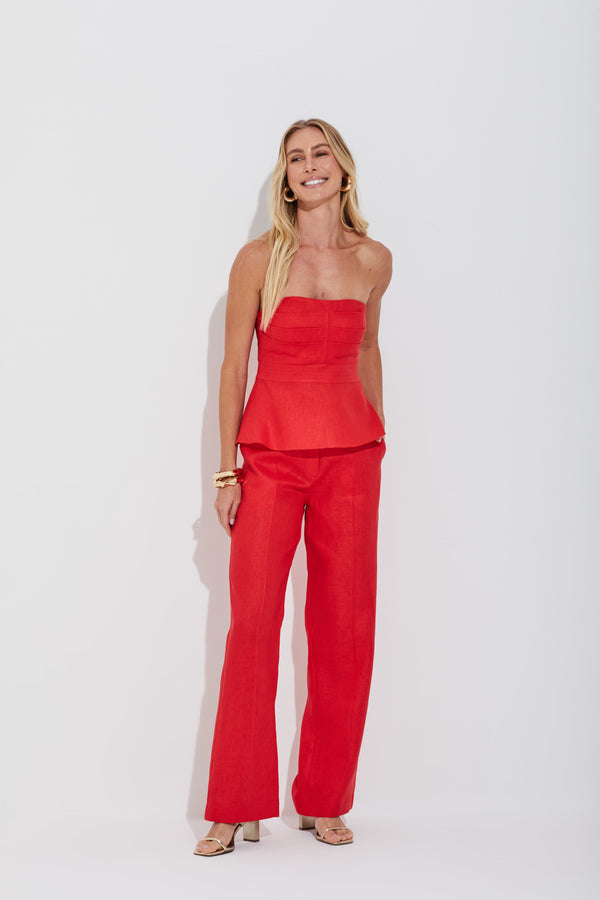 Calça Linho Puro Tomate
