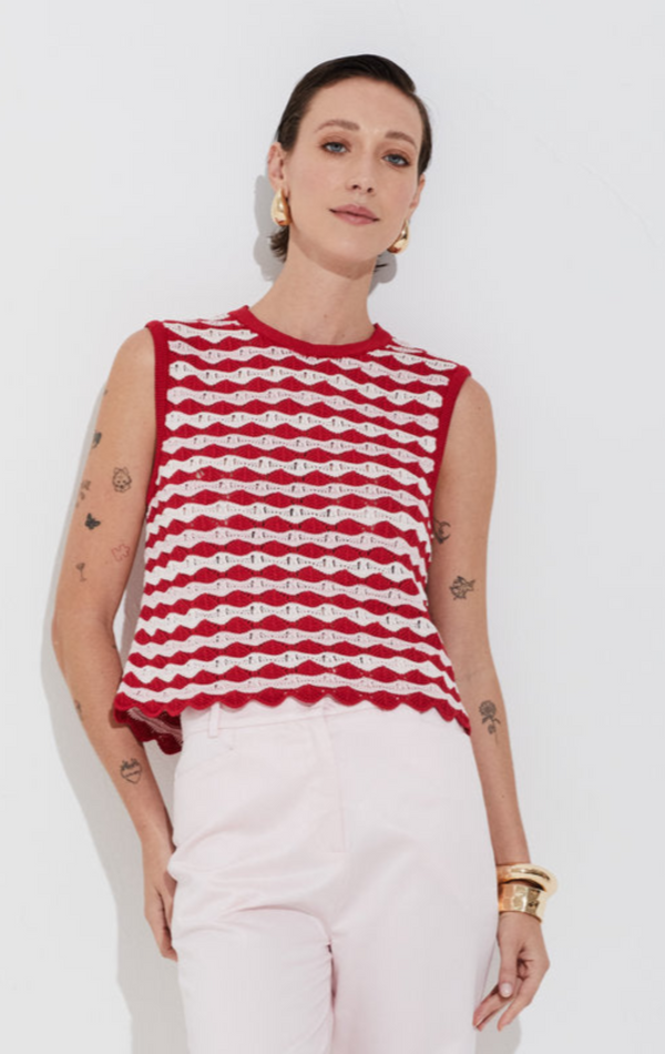 Top Tricot Mix Tons Rendado Multicolor Tomate