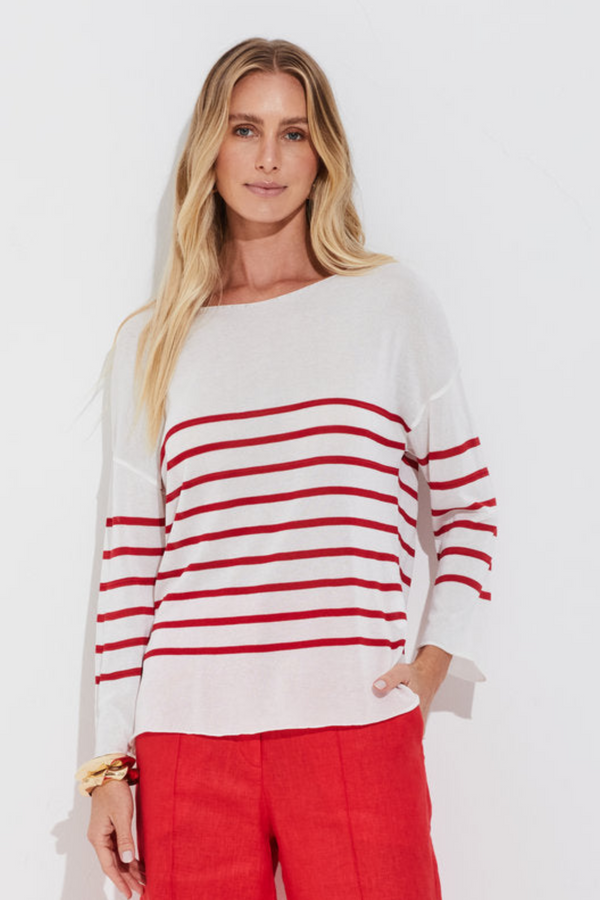 Blusa Tricot Com Listras Listrado Tomate
