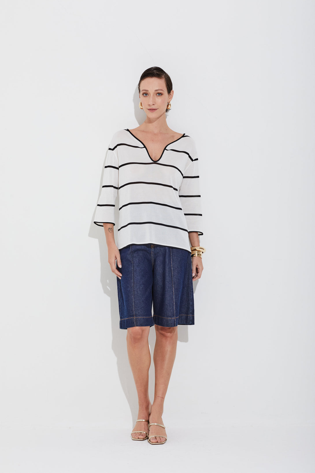 Bermuda Alfaiataria Jeans Escuro