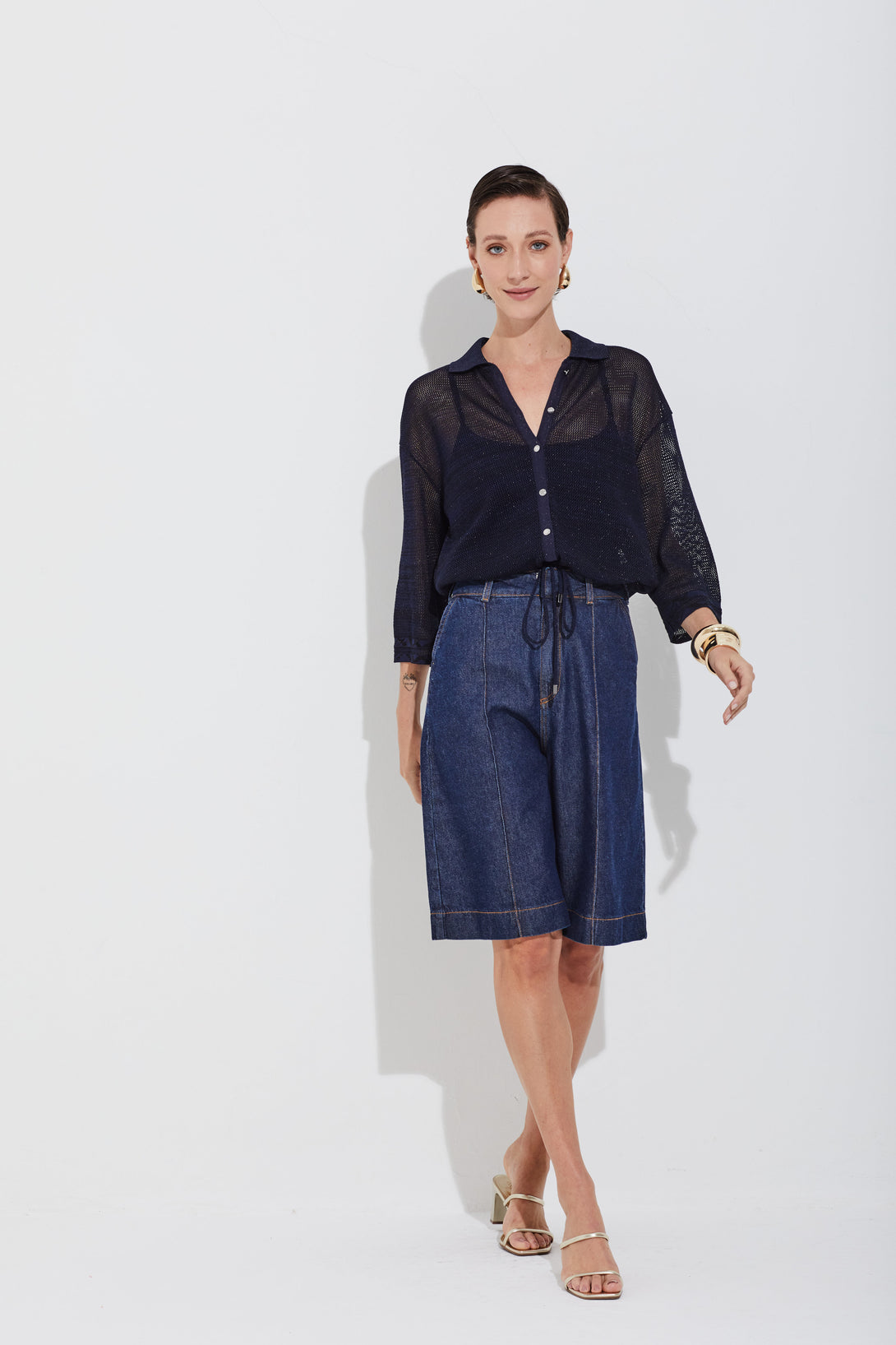 Bermuda Alfaiataria Jeans Escuro