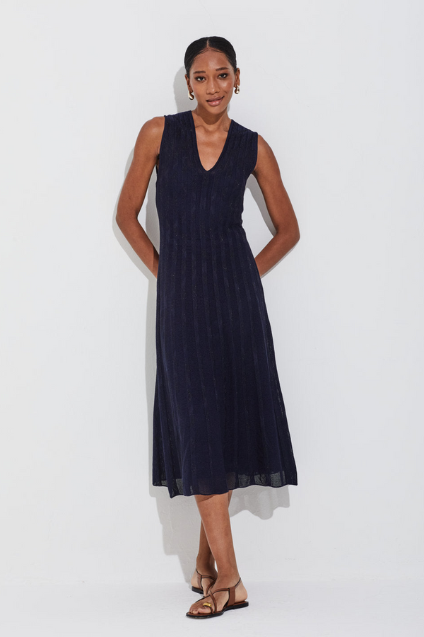 Vestido Tricot Tela E Jacquard Navy Classico/preto