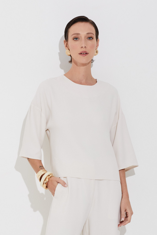 Blusa Crepe Manga Curta Marfim