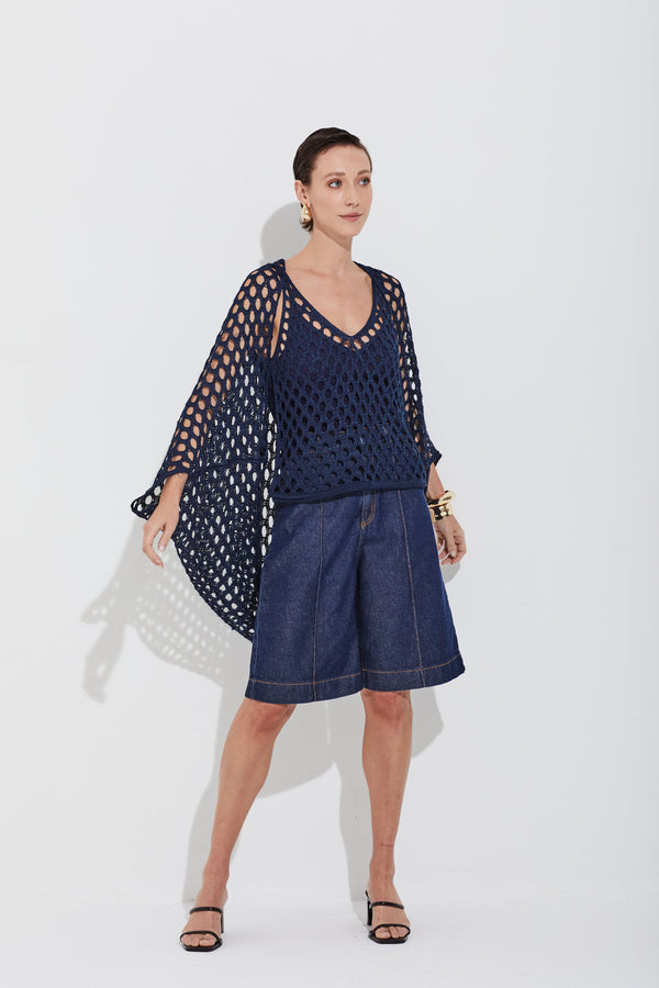 Casulo Maxi Furos Em Tricot Navy Classico