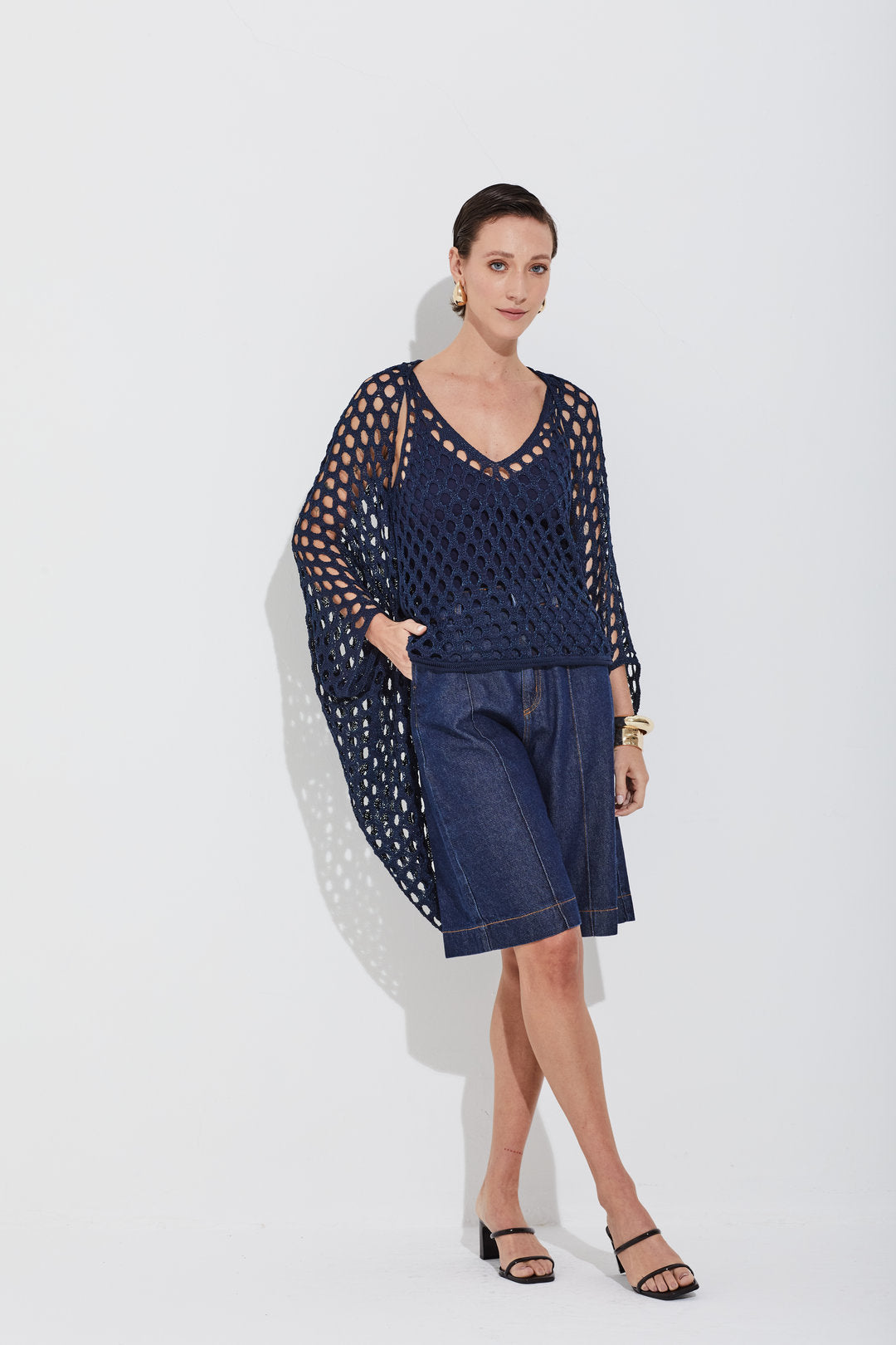 Bermuda Alfaiataria Jeans Escuro
