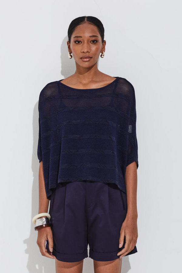 Kimono Tricot Tela E Jacquard Navy Classico/preto