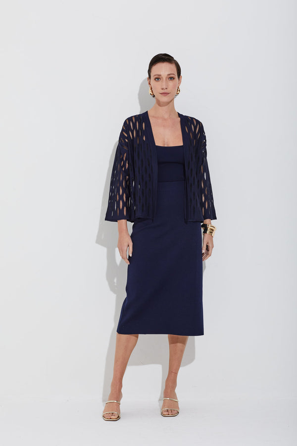 Casaco Tricot Com Vazados Navy Classico