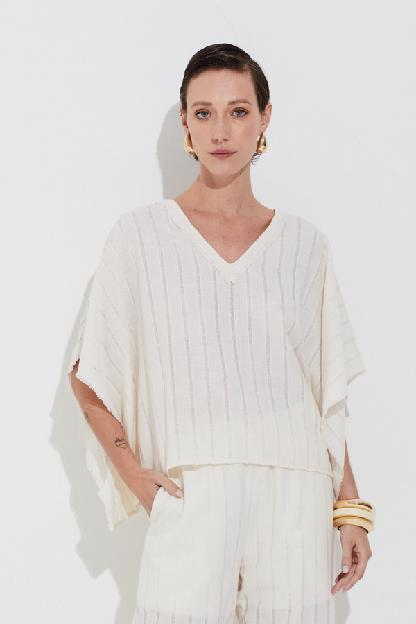 Kaftan Algodão Maquinetado Off White