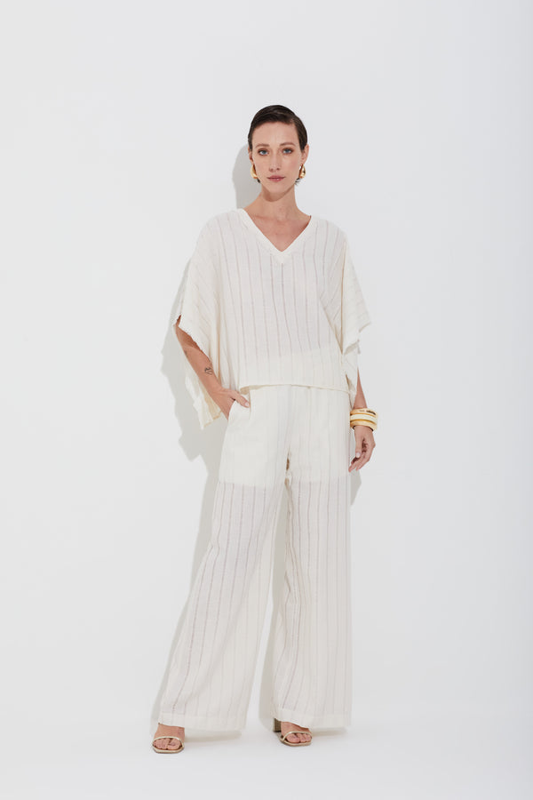 Calça Algodão Maquinetado Off White