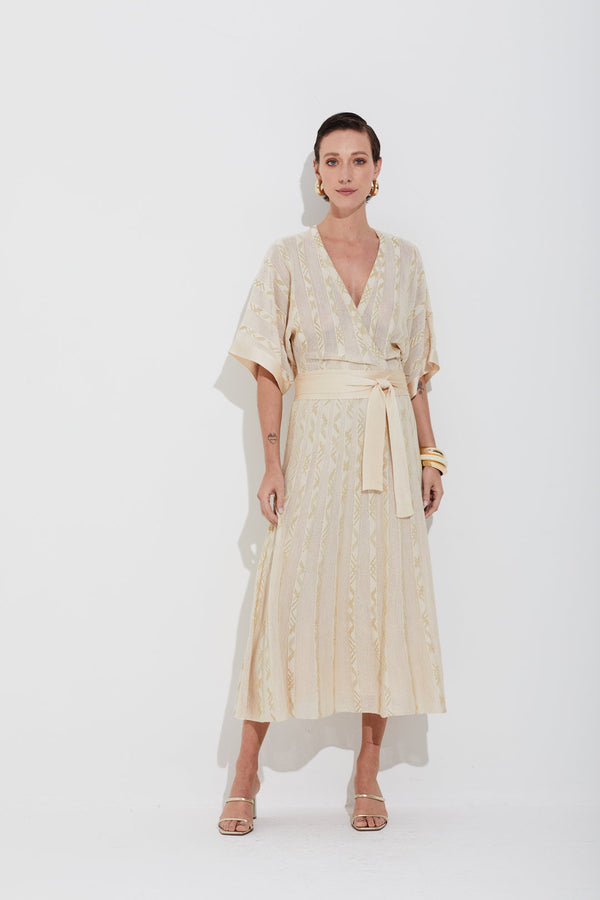 Saia Tricot Tela E Jacquard New Palha/dourado