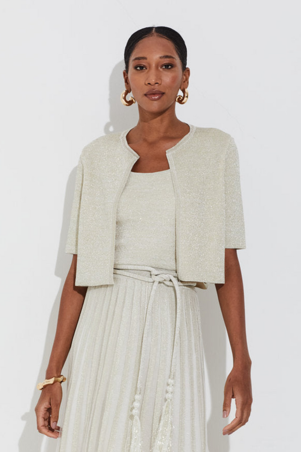 Casaqueto Manga 3/4 Em Tricot Com Lurex Transparencia Areia