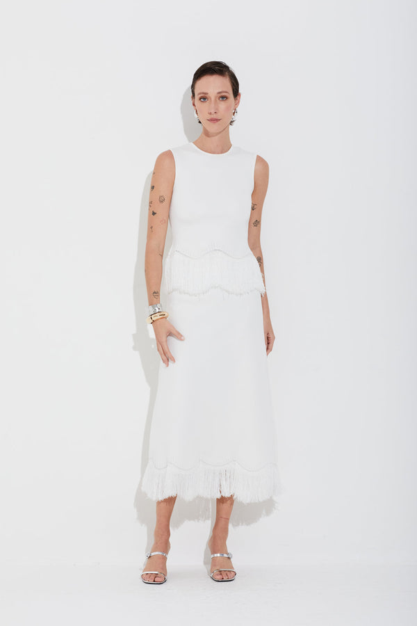 Saia Midi Barra Ondas Off White